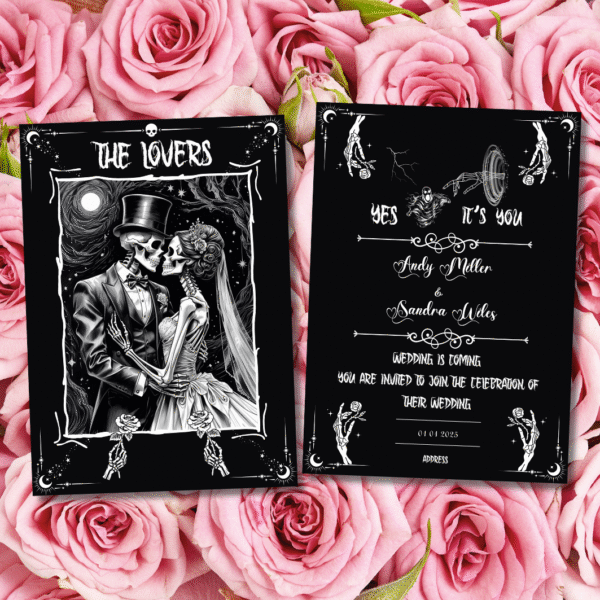 Custom Gothic Skeleton Lover Wedding and Anniversary Invitation Card - Image 2