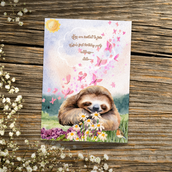 Custom sloth birthday invitation - Image 2